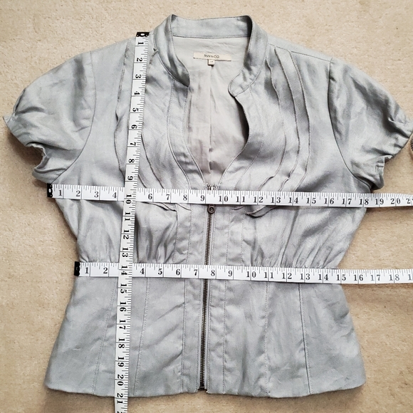 RW&CO ramie & cotton jacket blazer short skirt suit gray Small S natural fabric - Picture 14 of 16
